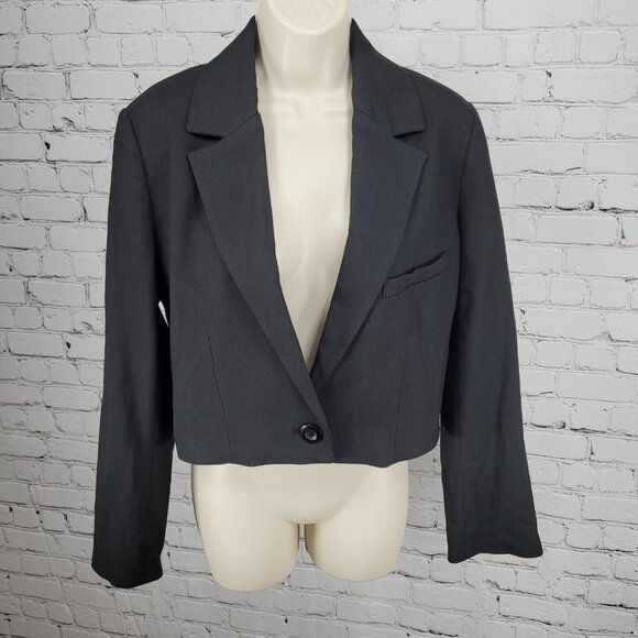 We The Free Free People Black Buttoned Cropped Notch Blazer Jacket Size Small S - Picture 1 of 14